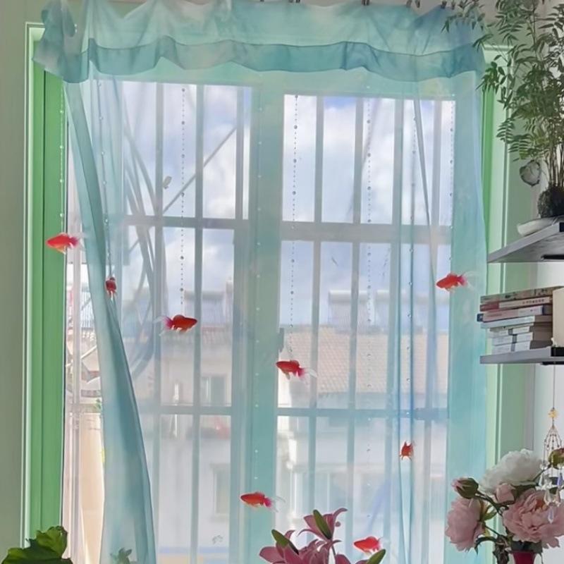 Lighting Decor Ideas - Светло-голубая однотонная прозрачная вуаль для окон,
