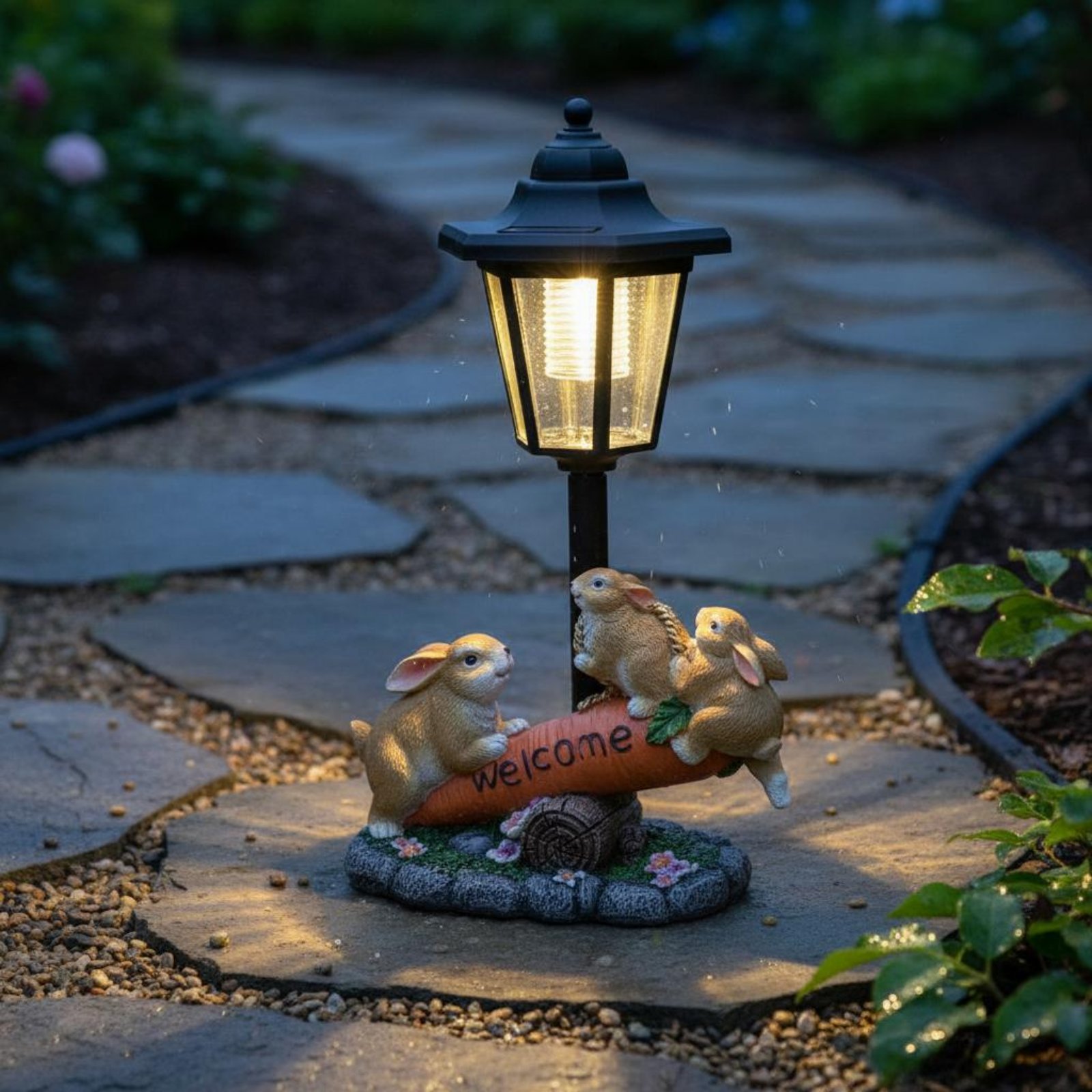 Солнечная статуэтка кролика: Д – обзор и цена Yard Lighting Decor